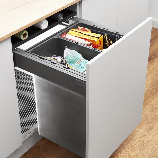kitchen integrated fitted bin mechanism