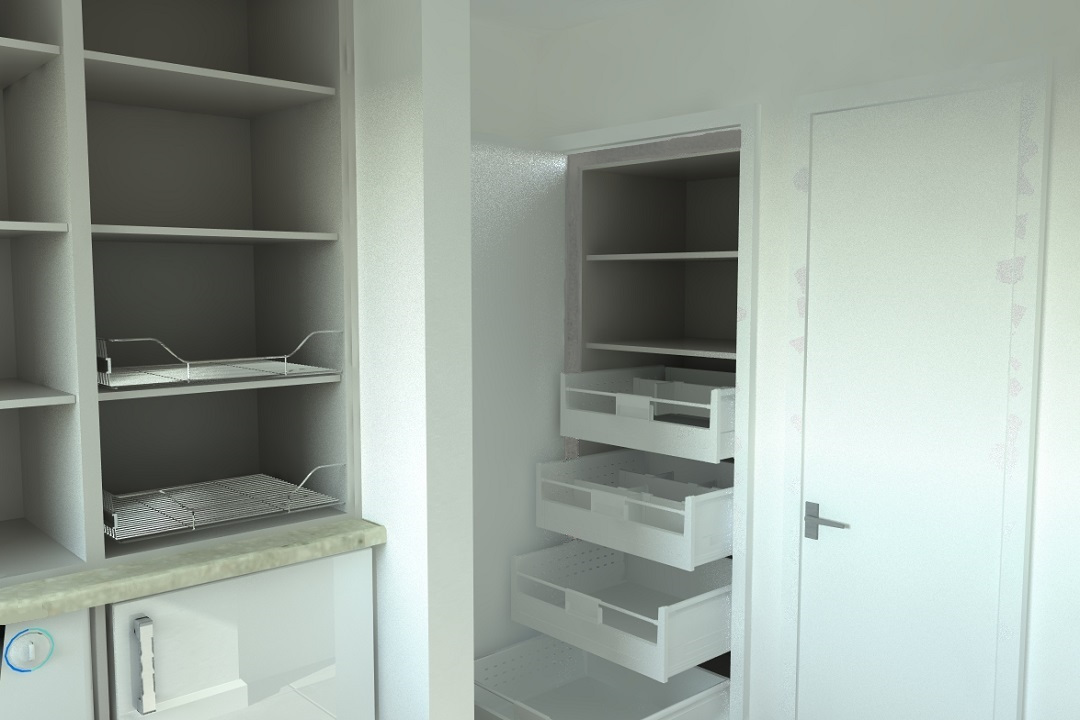 utility room refurb CAD render pantry drawers
